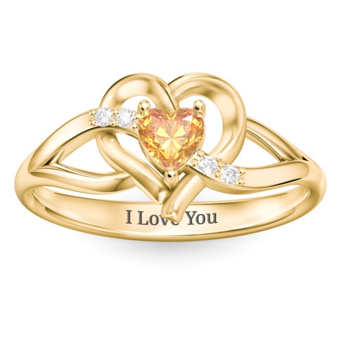 Infinity and Heart Birthstone Ring with Accents – 18K Gold Plated Silver with Citrine and White Premium Zirconia