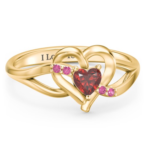 Infinity and Heart Birthstone Ring with Accents – 18K Gold Plated Silver with Garnet and Red Premium Zirconia
