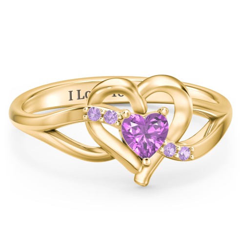 Infinity and Heart Birthstone Ring with Accents – 18K Gold Plated Silver with Amethyst and Amethyst Premium Zirconia