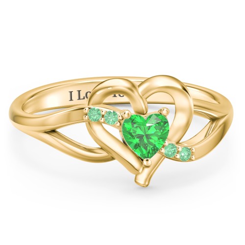 Infinity and Heart Birthstone Ring with Accents – 18K Gold Plated Silver with Emerald and Green Premium Zirconia