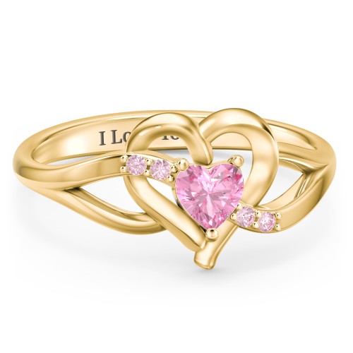 Infinity and Heart Birthstone Ring with Accents – 18K Gold Plated Silver with Pink Tourmaline and Fancy Pink Premium Zirconia