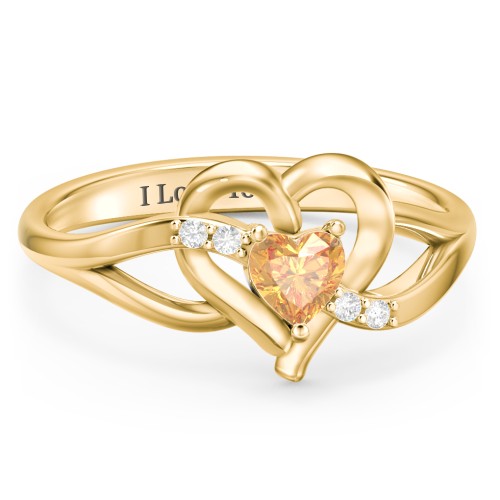 Infinity and Heart Birthstone Ring with Accents – 18K Gold Plated Silver with Citrine and White Premium Zirconia