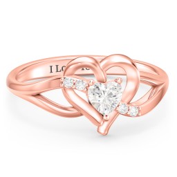 Infinity and Heart Birthstone Ring with Accents in 10K Solid Rose Gold with Cubic Zirconia and White Premium Zirconia