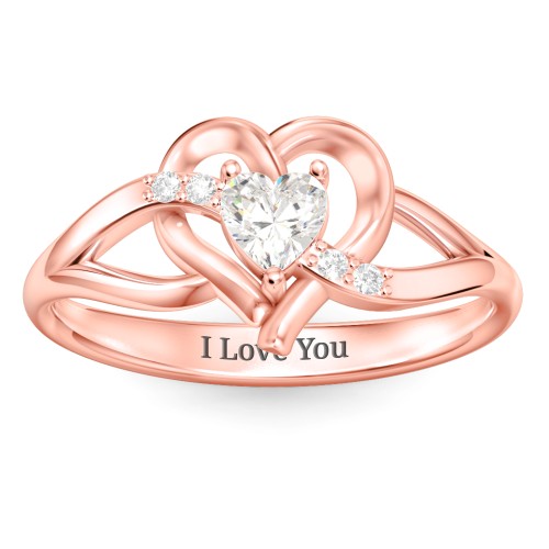 Infinity and Heart Birthstone Ring with Accents – 10K Rose Gold with Cubic Zirconia and White Premium Zirconia