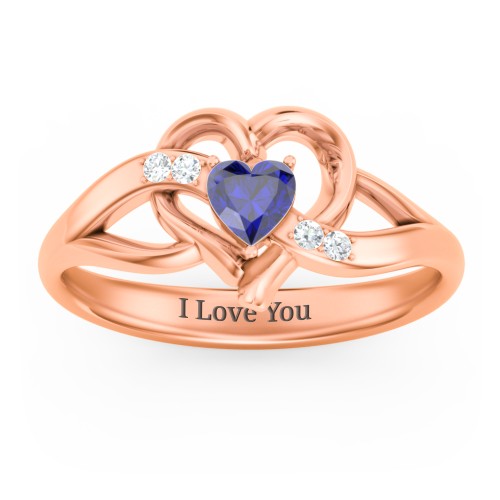 Infinity and Heart Birthstone Ring with Accents – 10K Rose Gold with Blue Sapphire and White Premium Zirconia