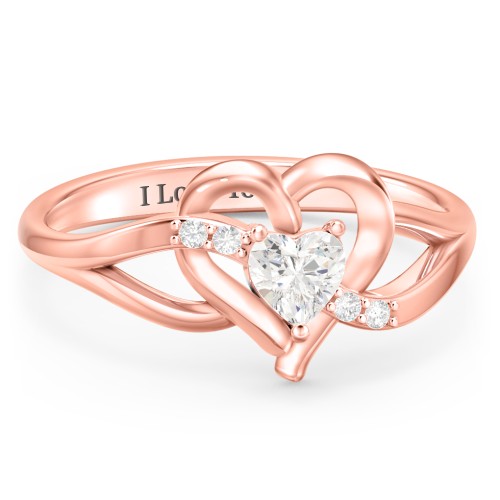 Infinity and Heart Birthstone Ring with Accents – 10K Rose Gold with Cubic Zirconia and White Premium Zirconia