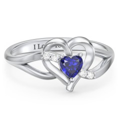Infinity and Heart Birthstone Ring with Accents – Sterling Silver with Blue Sapphire and White Premium Zirconia