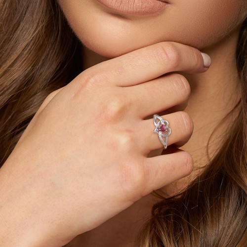 Infinity and Heart Birthstone Ring with Accents – Sterling Silver with Blue Sapphire and White Premium Zirconia