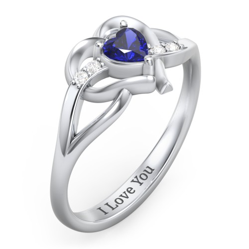 Infinity and Heart Birthstone Ring with Accents – Sterling Silver with Blue Sapphire and White Premium Zirconia