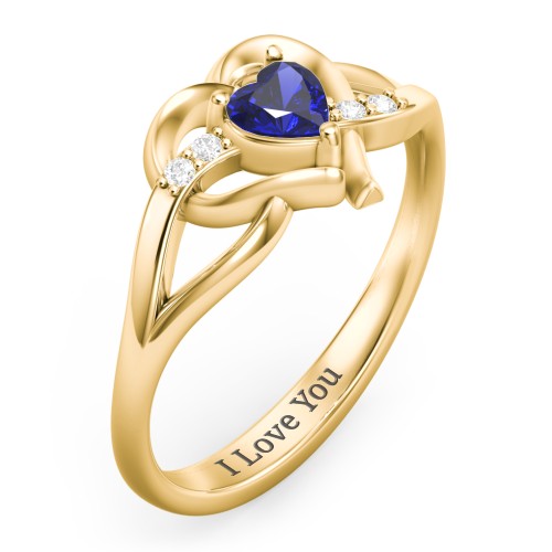 Infinity and Heart Birthstone Ring with Accents – 10K Yellow Gold with Blue Sapphire and White Premium Zirconia