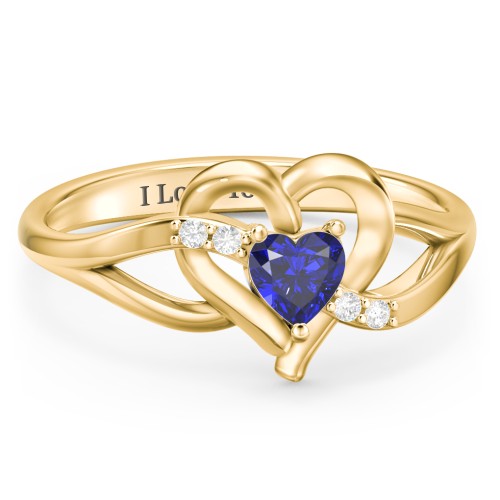 Infinity and Heart Birthstone Ring with Accents – 10K Yellow Gold with Blue Sapphire and White Premium Zirconia