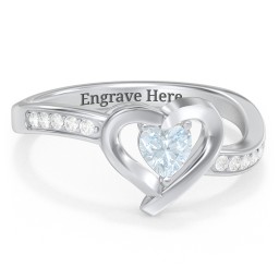 Falling For You Accented Heart Ring in 925 Sterling Silver with Aquamarine, White Premium Zirconia, Red Premium Zirconia, and Amethyst
