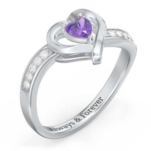 Falling For You Accented Heart Ring – Sterling Silver with Amethyst and White Premium Zirconia