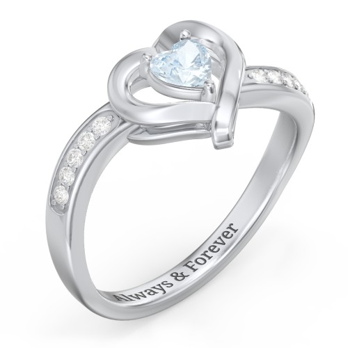 Falling For You Accented Heart Ring – Sterling Silver with Aquamarine and White Premium Zirconia