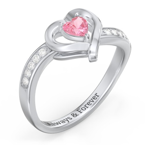 Falling For You Accented Heart Ring – Sterling Silver with Pink Tourmaline and White Premium Zirconia