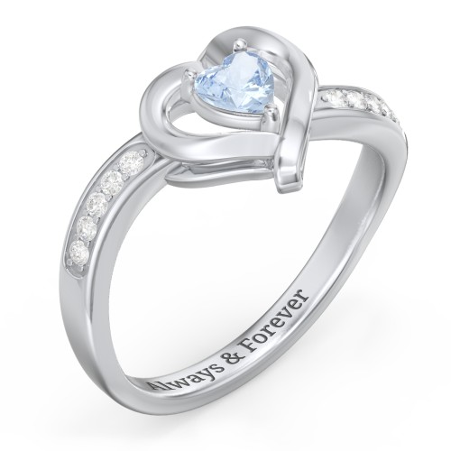 Falling For You Accented Heart Ring – Sterling Silver with Aquamarine and White Premium Zirconia