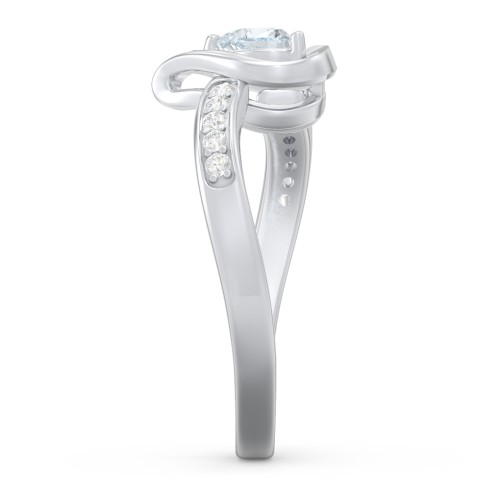 Falling For You Accented Heart Ring – Sterling Silver with Aquamarine and White Premium Zirconia