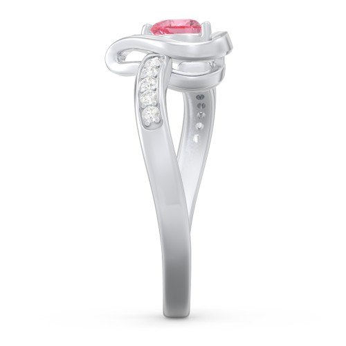 Falling For You Accented Heart Ring – Sterling Silver with Pink Tourmaline and White Premium Zirconia