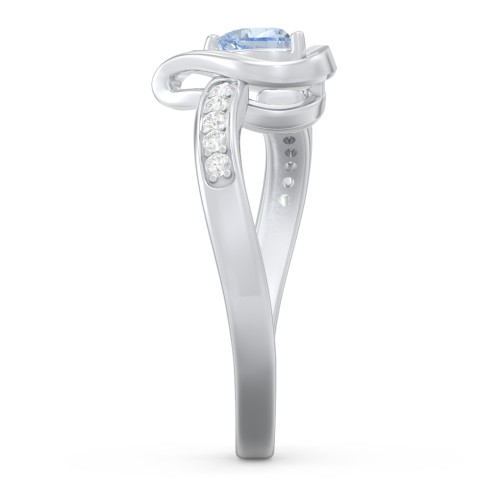 Falling For You Accented Heart Ring – Sterling Silver with Aquamarine and White Premium Zirconia