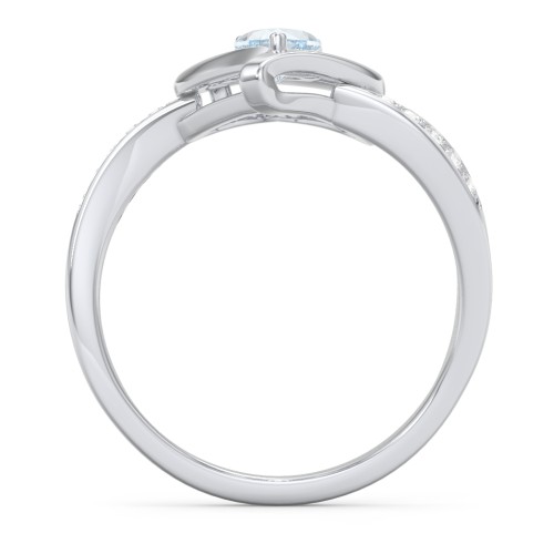 Falling For You Accented Heart Ring – Sterling Silver with Aquamarine and White Premium Zirconia