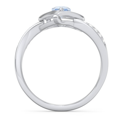 Falling For You Accented Heart Ring – Sterling Silver with Aquamarine and White Premium Zirconia