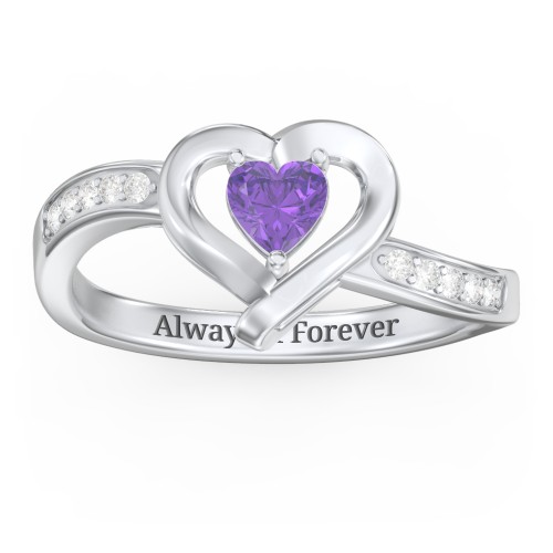 Falling For You Accented Heart Ring – Sterling Silver with Amethyst and White Premium Zirconia