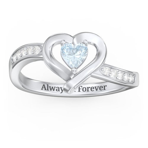 Falling For You Accented Heart Ring – Sterling Silver with Aquamarine and White Premium Zirconia