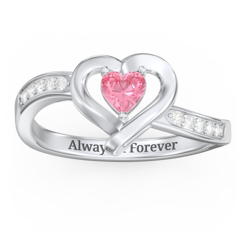 Falling For You Accented Heart Ring – Sterling Silver with Pink Tourmaline and White Premium Zirconia