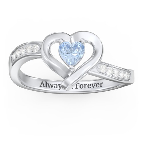 Falling For You Accented Heart Ring – Sterling Silver with Aquamarine and White Premium Zirconia