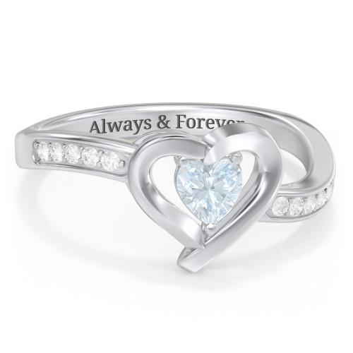 Falling For You Accented Heart Ring – Sterling Silver with Aquamarine and White Premium Zirconia
