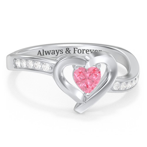 Falling For You Accented Heart Ring – Sterling Silver with Pink Tourmaline and White Premium Zirconia