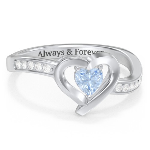 Falling For You Accented Heart Ring – Sterling Silver with Aquamarine and White Premium Zirconia