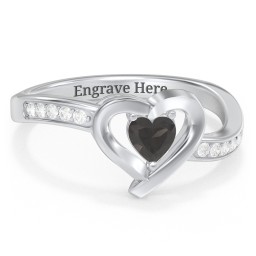 Falling For You Accented Heart Ring in 925 Sterling Silver with Smokey Quartz, White Premium Zirconia, Red Premium Zirconia, and Amethyst