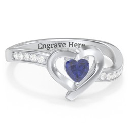 Falling For You Accented Heart Ring in 925 Sterling Silver with Blue Sapphire, White Premium Zirconia, Red Premium Zirconia, and Amethyst