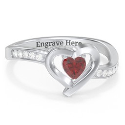 Falling For You Accented Heart Ring in 925 Sterling Silver with Garnet, White Premium Zirconia, Red Premium Zirconia, and Amethyst