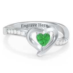 Falling For You Accented Heart Ring in 925 Sterling Silver with Emerald, White Premium Zirconia, Red Premium Zirconia, and Amethyst