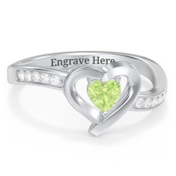 Falling For You Accented Heart Ring in 925 Sterling Silver with Peridot, White Premium Zirconia, Red Premium Zirconia, and Amethyst