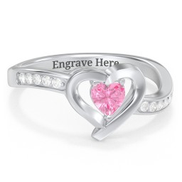 Falling For You Accented Heart Ring in 925 Sterling Silver with Pink Tourmaline, White Premium Zirconia, Red Premium Zirconia, and Amethyst
