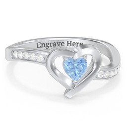 Falling For You Accented Heart Ring in 925 Sterling Silver with Blue Topaz, White Premium Zirconia, Red Premium Zirconia, and Amethyst