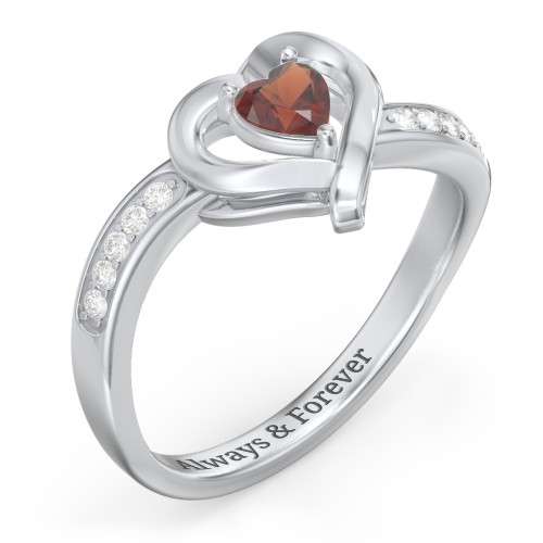 Falling For You Accented Heart Ring – Sterling Silver with Garnet and White Premium Zirconia