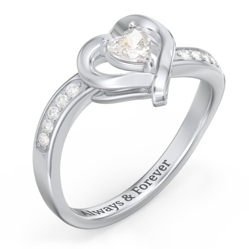 Falling For You Accented Heart Ring – Sterling Silver with Cubic Zirconia and White Premium Zirconia