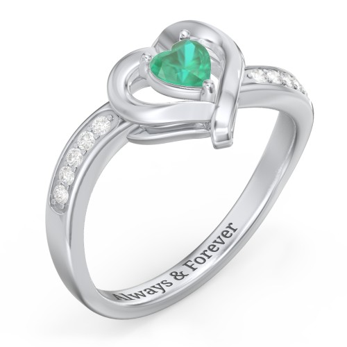 Falling For You Accented Heart Ring – Sterling Silver with Emerald and White Premium Zirconia