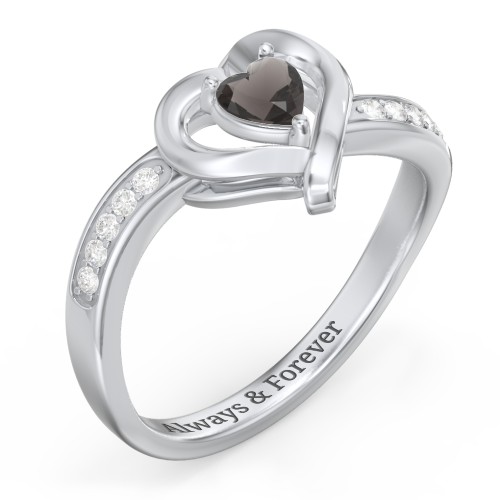 Falling For You Accented Heart Ring – Sterling Silver with Smokey Quartz and White Premium Zirconia