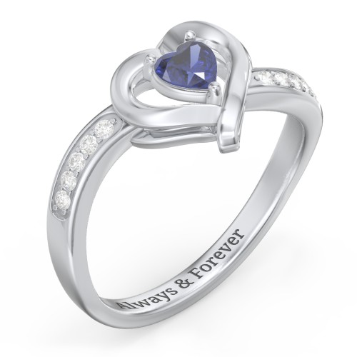 Falling For You Accented Heart Ring – Sterling Silver with Blue Sapphire and White Premium Zirconia