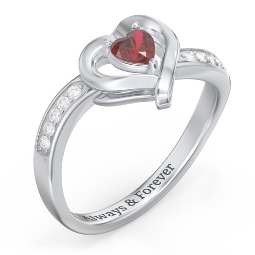 Falling For You Accented Heart Ring – Sterling Silver with Garnet and White Premium Zirconia