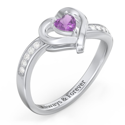 Falling For You Accented Heart Ring – Sterling Silver with Amethyst and White Premium Zirconia