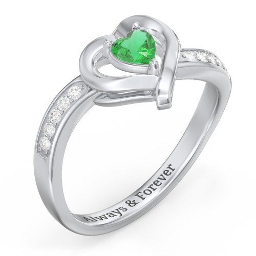 Falling For You Accented Heart Ring – Sterling Silver with Emerald and White Premium Zirconia