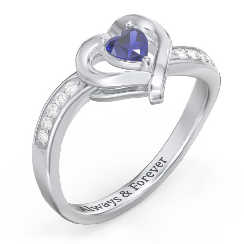 Falling For You Accented Heart Ring – Sterling Silver with Blue Sapphire and White Premium Zirconia