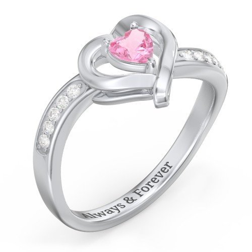 Falling For You Accented Heart Ring – Sterling Silver with Pink Tourmaline and White Premium Zirconia