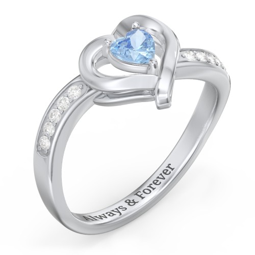 Falling For You Accented Heart Ring – Sterling Silver with Blue Topaz and White Premium Zirconia